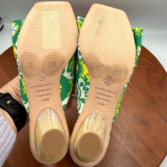 Antonio Melani Alora Royal Palm Bow Slide Sandals Kitten Heel Mule Womens 6.5 - Picture 10 of 12